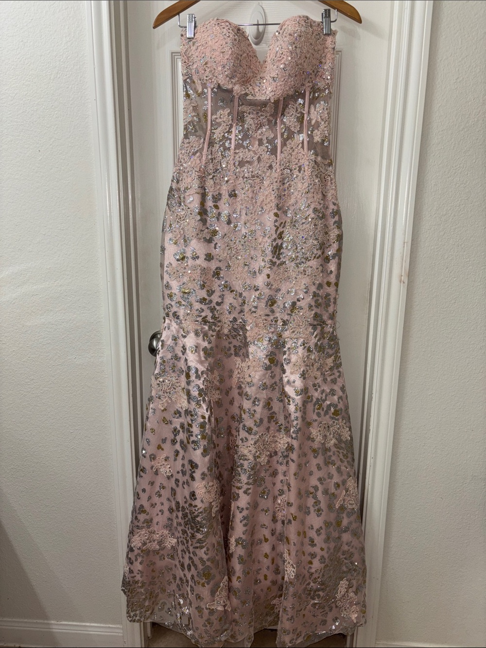 Strapless Embellished Pink Evening Gown